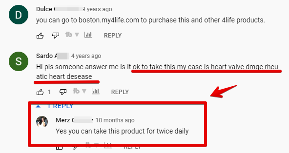 4life health products folks on youtube were recommending 4life products without suggesting people to see a doctor