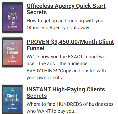 Officeless Agency review. The Officeless Agency Masterclass also offers additional bonus content.