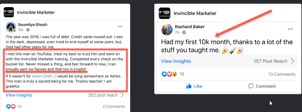 Invincible Marketer review the additional testimonials