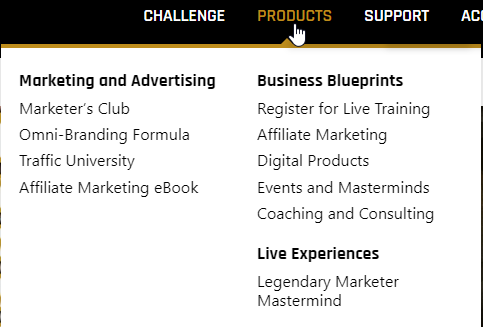 The legendary marketer course breakdown consists of the four main business blueprints products