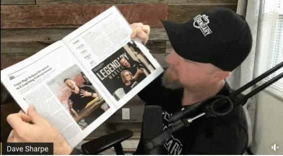 Legendary Marketer review. The founder David Sharpe showing the article where the company is featured in the Inc. magazine.