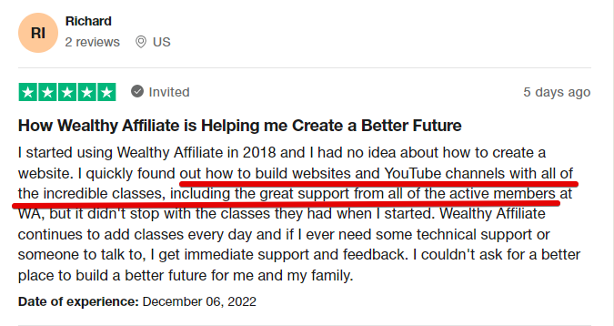 Wealthy Affiliate top positive reviews