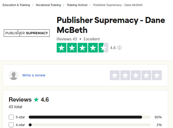 Publisher Supremacy trustpilot.com review