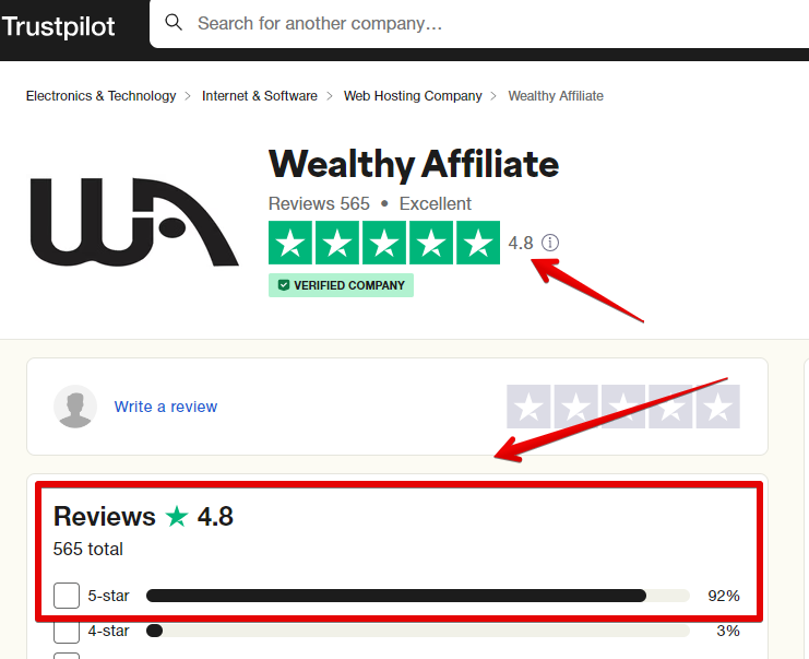 Wealthy Affiliate Trustpilot review
