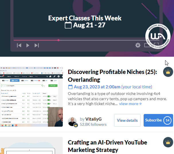 Wealthy Affiliate is the best affiliate marketing training course because brand new expert classses are released each week