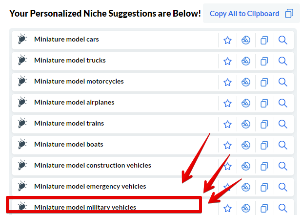how to use the niche finder tool when selecting a minature hobby as the niche