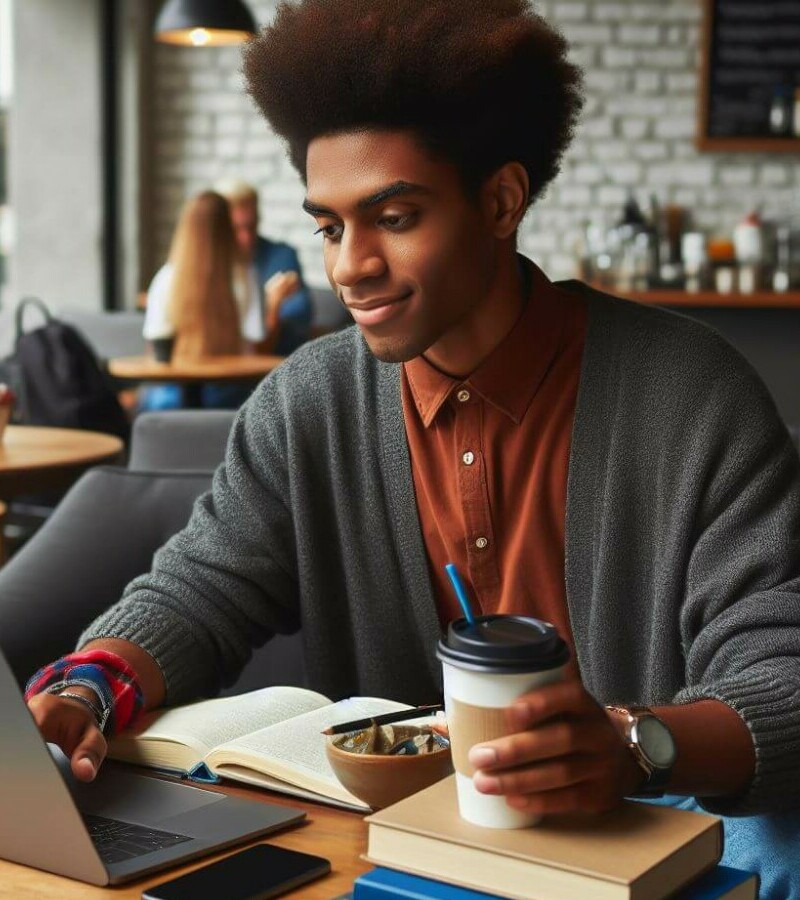 This image shows a college student doing a side hustle