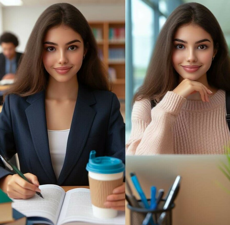 This image shows a college student having a balance between work and studying