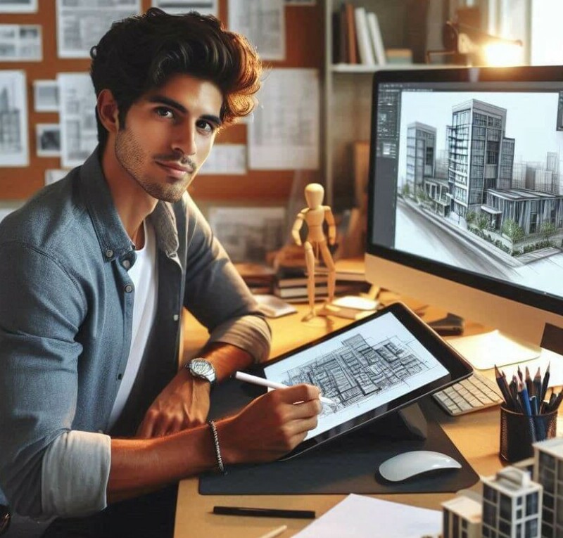 How can an architect make money online this image shows an architect creating a design online to be sold