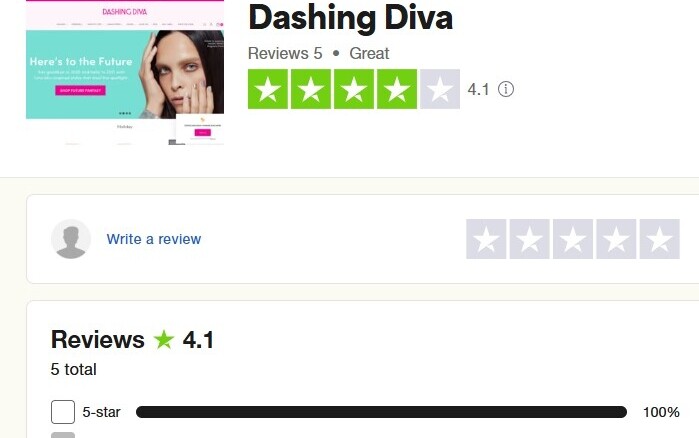 Dashing Diva scored a good review rating on Trustpilot.com