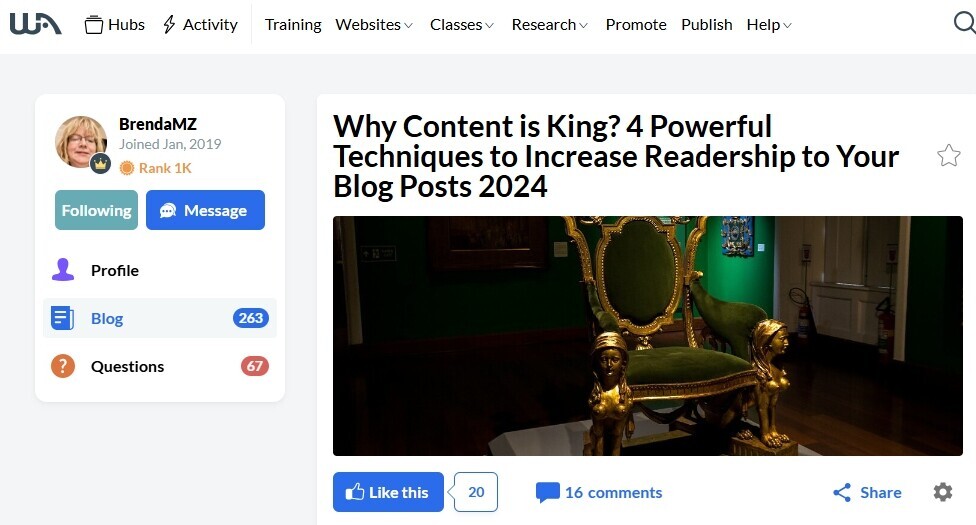 This is  blog post that a Wealthy Affiliate wrote on Why Content Is King