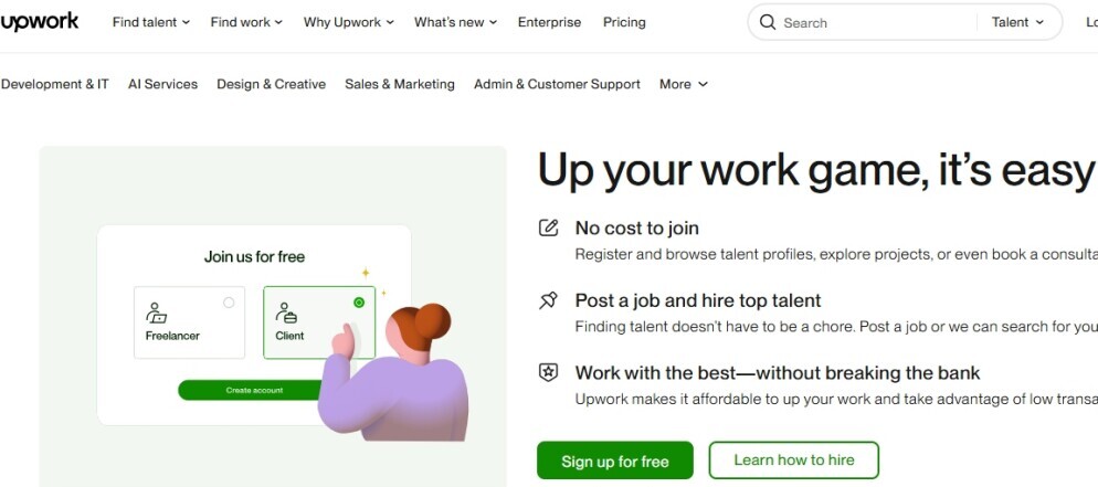 Upwork is a great place for a mom to start her freelancing job