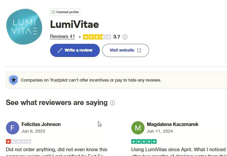 These are Lumivitae trustpilot reviews