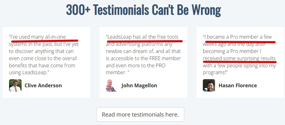 These are LeadsLeap review testimonials